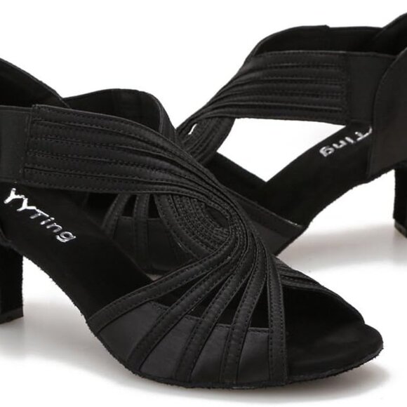 Women Latin Salsa Practice Dance Shoes Satin Suede 2.5'' Heels Size 9.5 - Picture 1 of 7